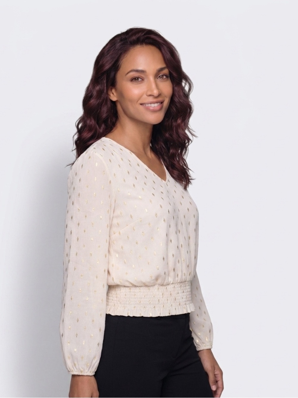 Ann Taylor Factory XL Metallic Dot Peasant Blouse